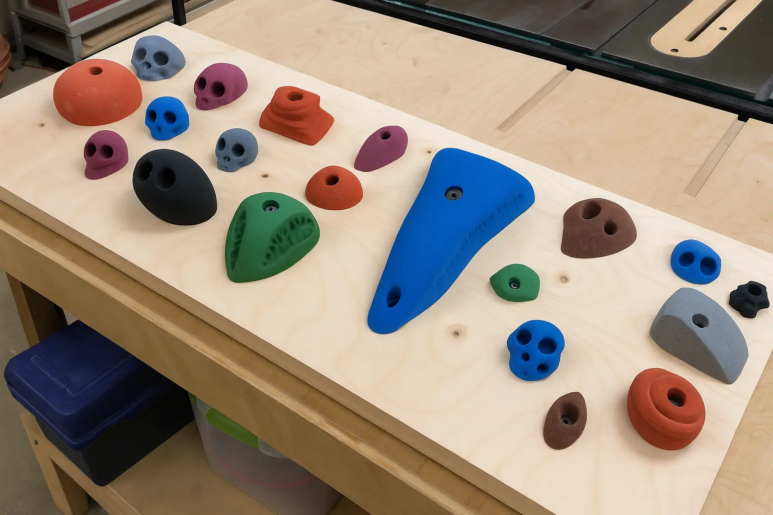 Different types of climbing holds